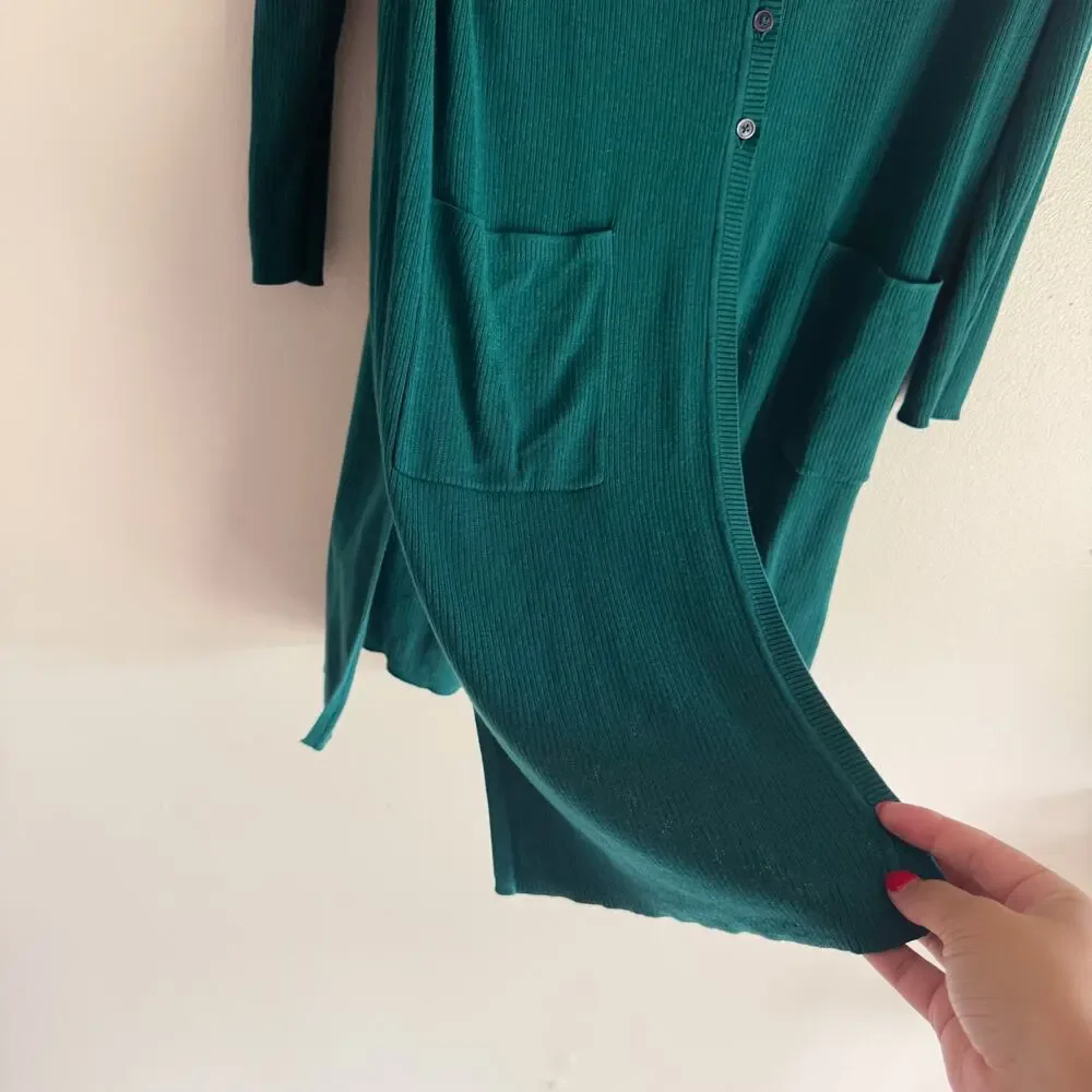 J. Jill Green V Neck Button Front Duster Cardigan Sweater - Medium Petite - NWT
